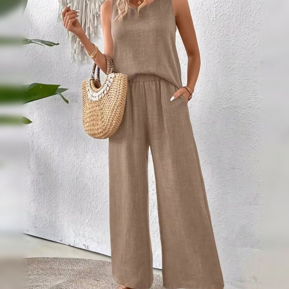 Crochet-Back Tank & Wide-Leg Pant Set